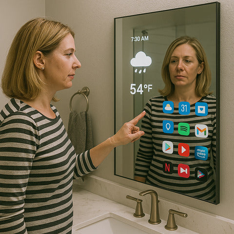 Smart Android Mirror 30" X 21" with 15" Touchscreen Display | Voice-Enabled, Wi-Fi & App Compatible