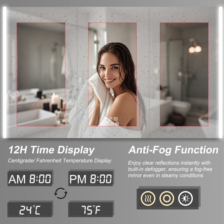 Smart LED Mirror with Defogger, Digital Clock & Bluetooth Speaker | Fully Customizable Design