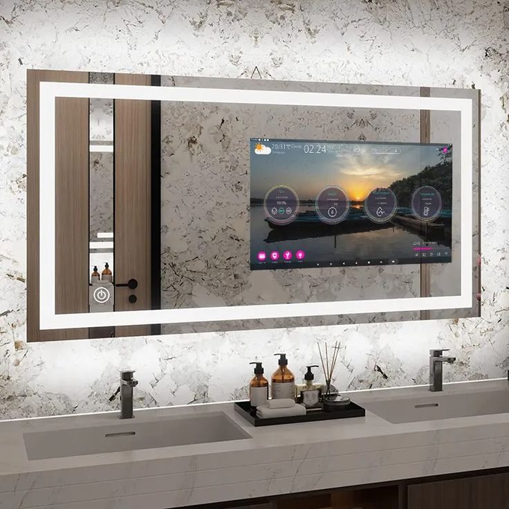 Smart Android Mirror 30" X 21" with 15" Touchscreen Display | Voice-Enabled, Wi-Fi & App Compatible